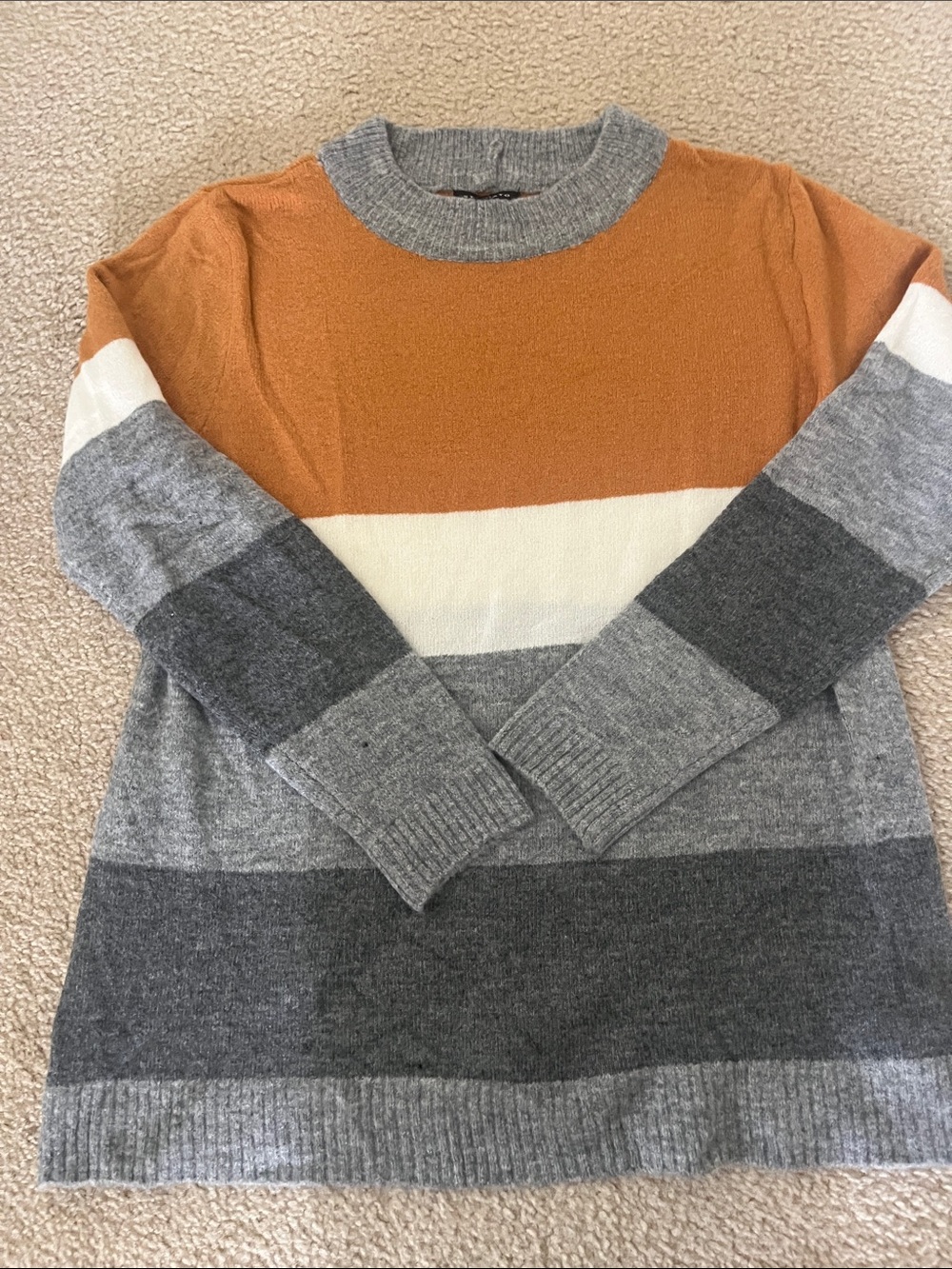 Staccato Colorblock Crewneck Sweater in Rust, Cream & Gray